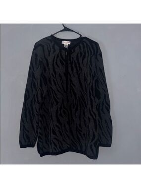 Deane & White Black Gray Animal Print Wool Blend Sweater Plus Size 2X Zip